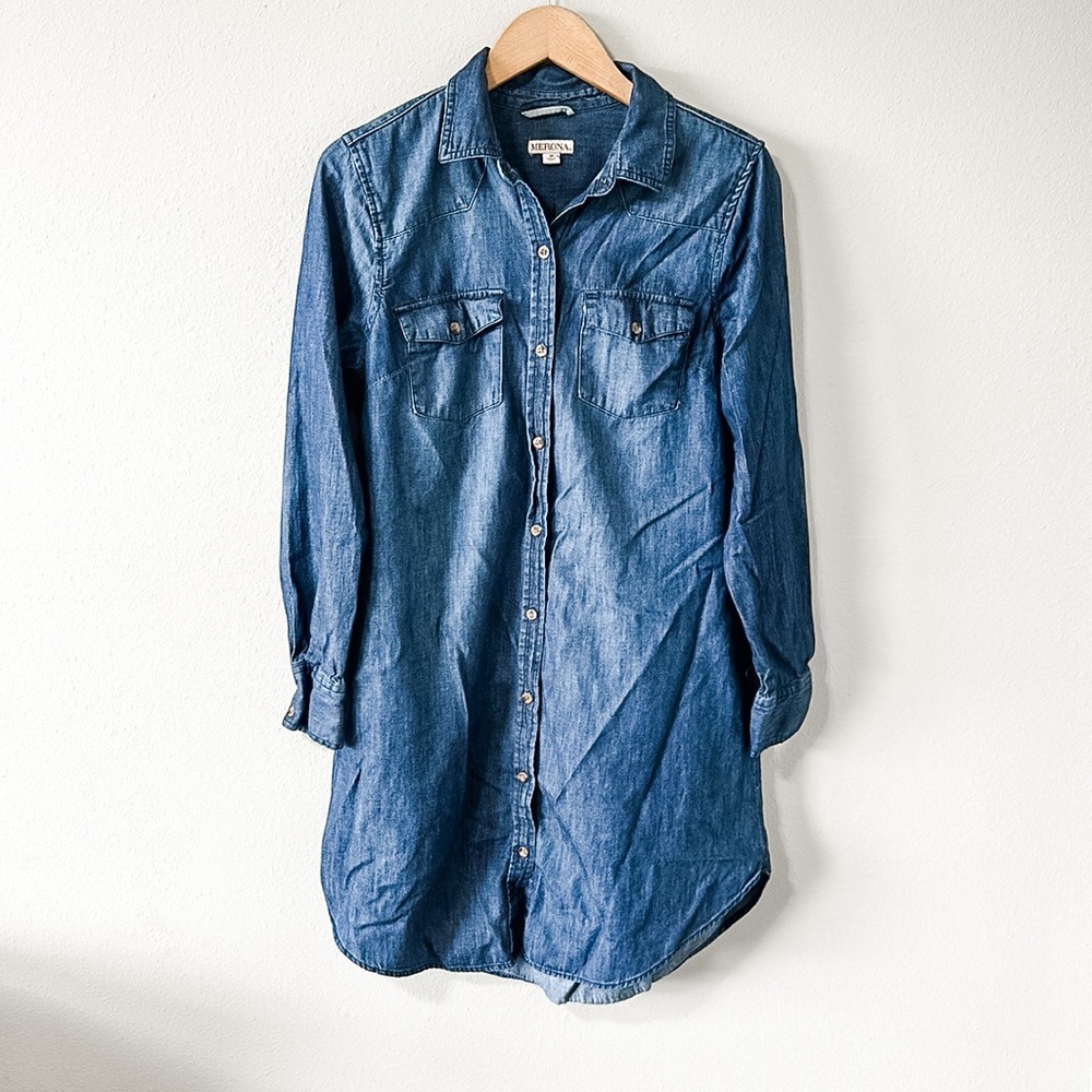 Merona Denim Button Down Tunic/Dress Size Medium